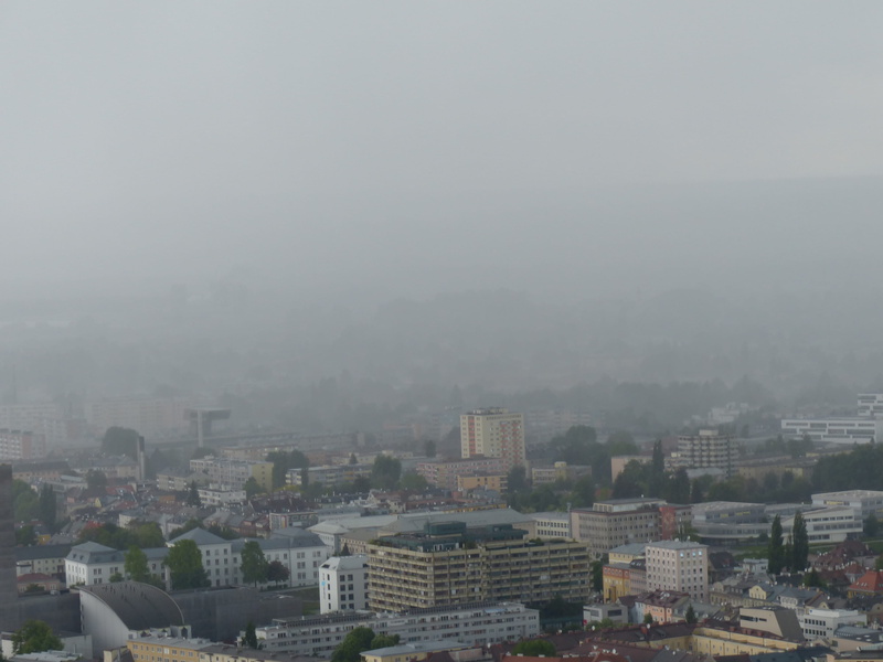 fog, city view, neustadt, overcast, heavy rain, rain clouds, outdoors, strömender rain, storm, salzburg, hail, city, architecture, office building exterior