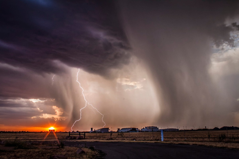 road, Sun, lightning, landscape, house, storm, clouds, sky, nature, 1080P, rain