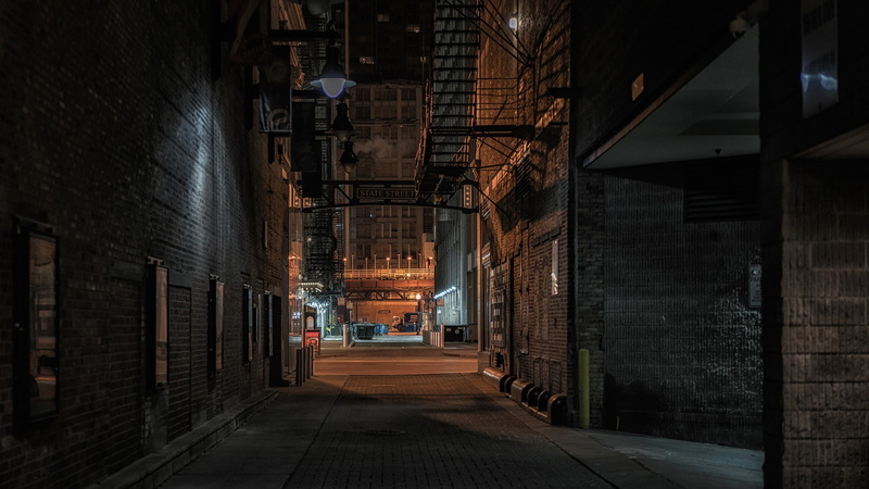 urban, evening, usa, alley, ilinois, urban area, america, 1080P, lane, night, united states, street, chicago, darkness