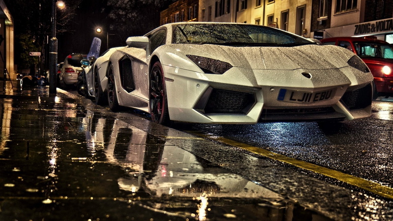 1080P, wet, Lamborghini, Lamborghini Aventador, rain