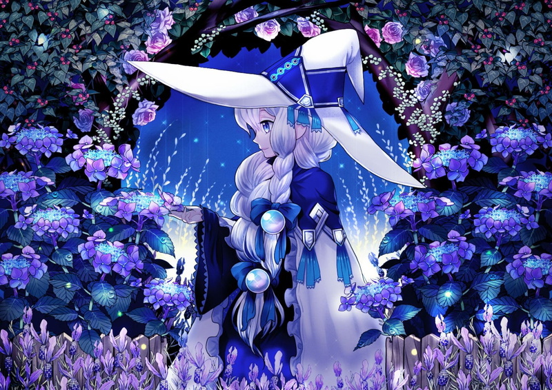 braids, flowers, eyes, rose, 720P, blue, ishico, hat, witch, original
