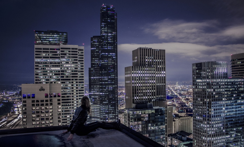 architecture, rooftop, city, seattle, woman, 1080P, model