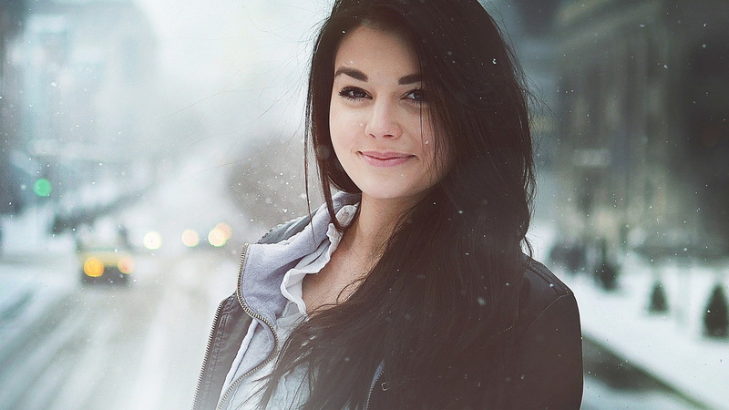 elegance, young Adult, dark hair, cute, fashion, snowing, backgrounds, raindrop, brunette, city street, hairstyle, cold - Temperature, one Person, urban