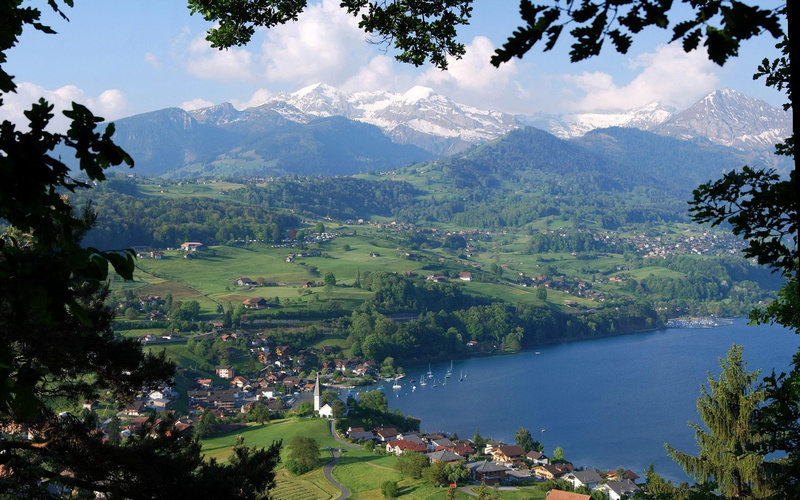 photo, 2880x1800, world, valley, urban, lake, small, city, 2K, mountain, area