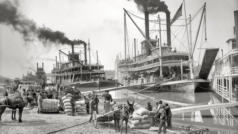 pedal, port, vintage, black and white, boats, mississippi, 1080P, river