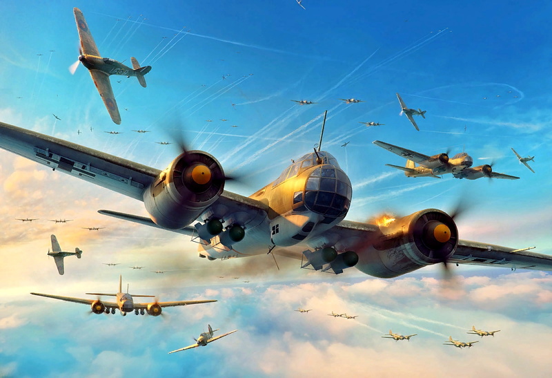 Fighter, RAF, Artwork, 1080P, Hurricane, Air force, Ju-88, Hawker, Junkers, WWII, Battle of Britain