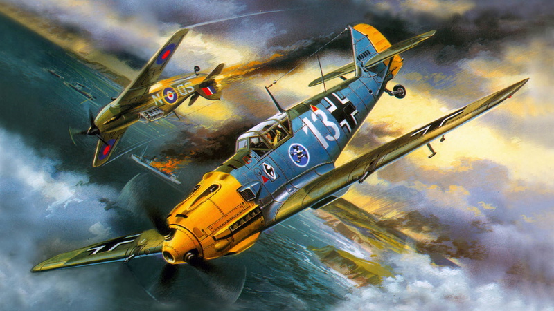 air force, dogfight, Adolf Galland, Bf-109E-3, blue, German ass, British single-seat fighter, nature, engine, art, single-engine piston fighter-low, motion
