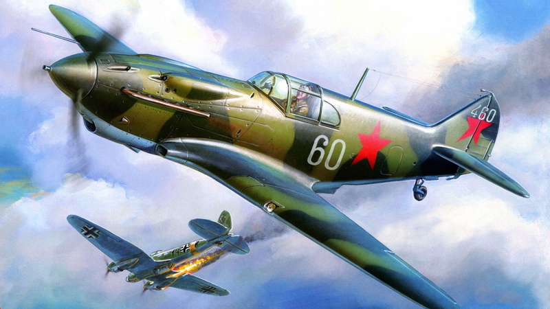 1080P, fighter, war, lined, bomber, Heinkel, fire, He 111, Lavochkin-Gorbunov-Gudkov, LaGG-3