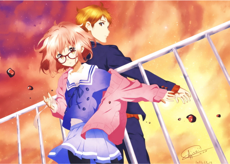 portrait, Mirai Kuriyama, Akihito Kanbara, young adult, females, transportation, fun, looking, uniform, real people, standing, Anime, Beyond the Boundary