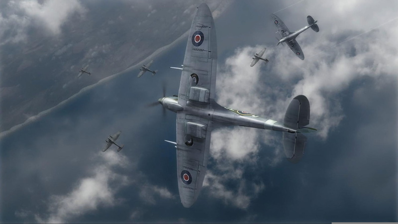 the English fighter, Supermarine, he-111, battle of Britain, art, the side, graphics, coast, Spitfire, 1080P