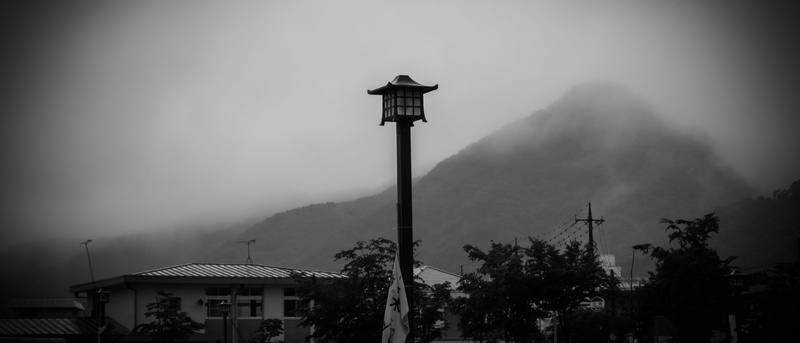 tower, tree, day, street, house, building exterior, countryside, rural, shelter, kinugawa-onsen, pole, mountain, outdoors, smoke, built structure, building