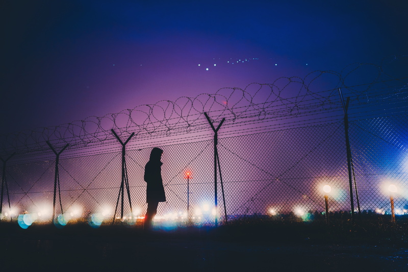 lights, wire, night, grid, fence, 5K