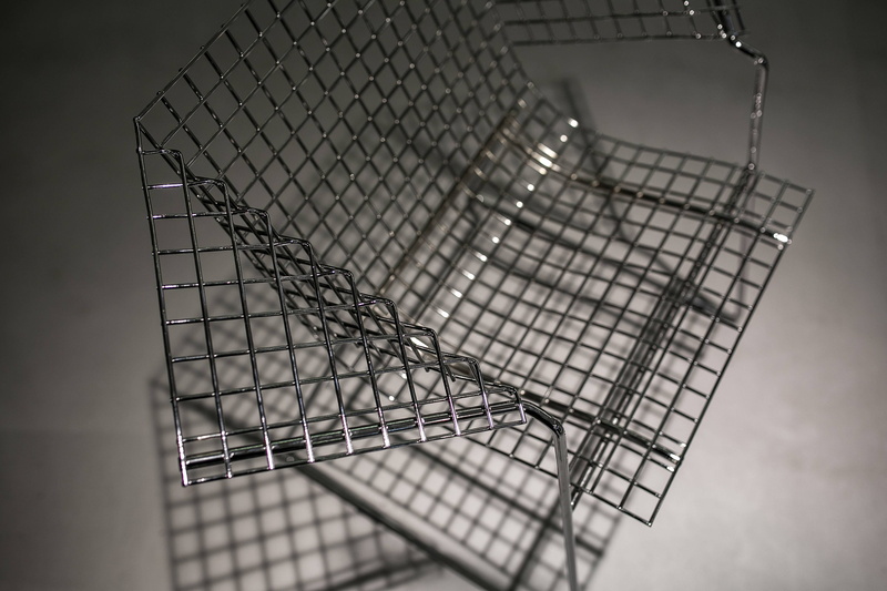metal, shadow, wire, high angle view, shopping basket, grid, steel, pattern, chair, mesh, cage, silver colored, absence, shopping, 4K, Metal wire, metal grate