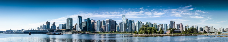 nautical vessel, buildings, financial district, Vancouver, urban skyline, panoramic, passenger craft, British Columbia, harbor, transportation, architecture