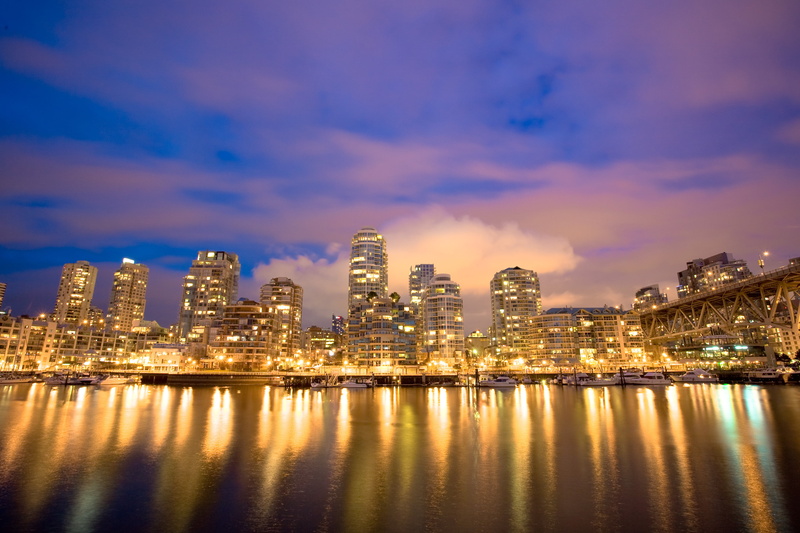 time, false creek, bridge, granville  island, view, long exposure, reflection, cityscape, cirrus, night, urban Scene, built Structure, Fire, 4K, water