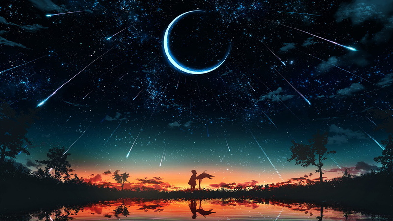 Digital Artist, 1080P, art installation, anime, space, sky painting, falling, water