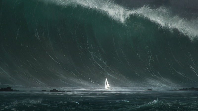 tsunami, sailboats, water, waves, 1080P