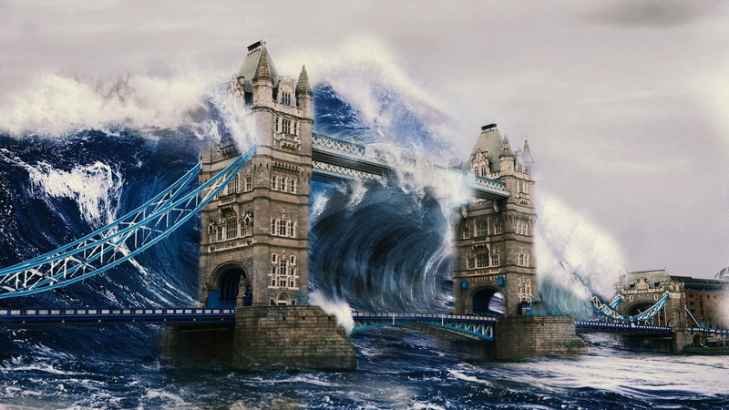 Apocalyptic, 4K, Tsunami, Tower Bridge, London, Wave, Sci Fi