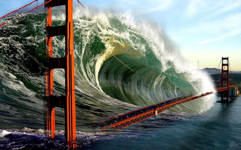 Apocalyptic, Wave, Apocalypse, 1080P, Tsunami, Golden Gate, Sci Fi