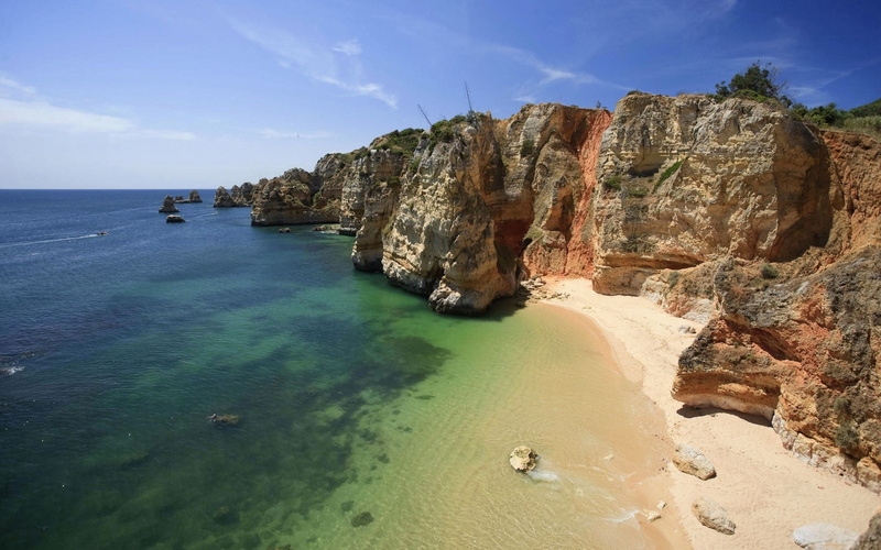 beige, travel, landscape, sea, land, vacations, tranquil scene, portimao, 2K, rock - Object, famous Place, non-urban scene, travel Destinations, bay Of Water