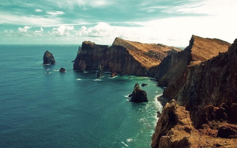 blue, portugal, algarve, non-urban scene, europe, island, stack rock, famous Place, rocks, clouds, tranquility, travel, land, mountains, body, cloud - sky