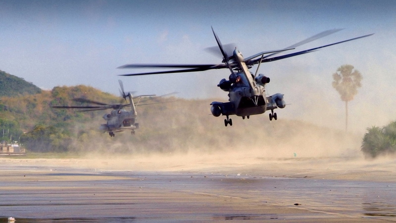 nature, outdoors, propeller, airplane, landing - touching down, transportation, hovering, army, sky, Sikorsky CH-53E Super Stallion, armed forces, air force