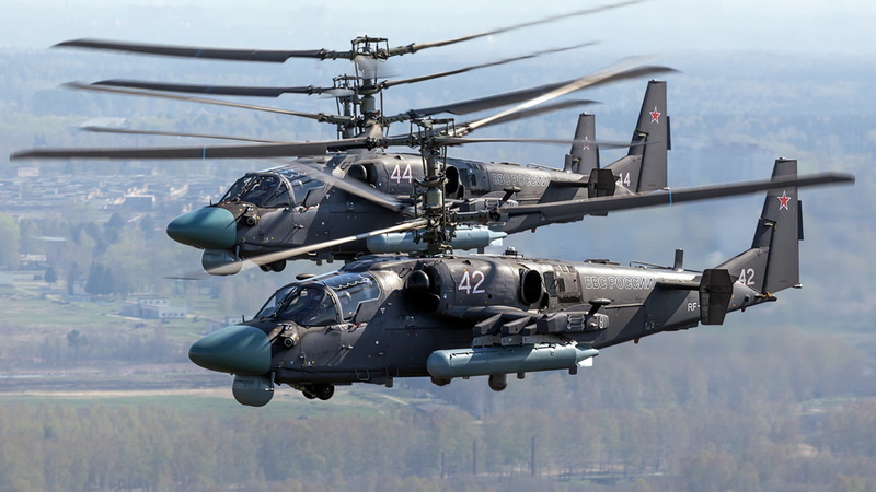 fighter helicopter, helicopter, two, Kamov Ka-52 Alligator, 4K, flying, air force, black, Russian army, daytime