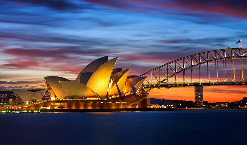 built Structure, sky, sydney Harbor, financial district, twilight, city, bridge - Man Made Structure, sunset, orange, illuminated, lights, urban Scene