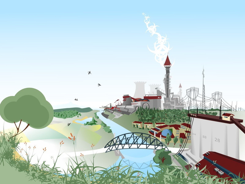 river, Vector, tree, green, illusration, bridge, concrete, 720P