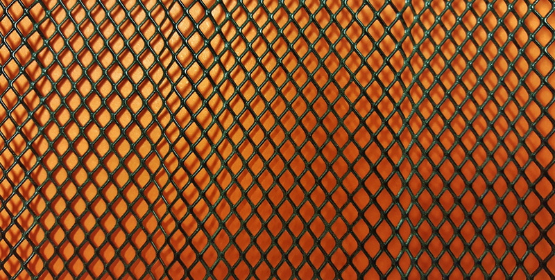 mesh, fence, orange, diamond shape, outdoors, steel, metal, background, close-up, repetition, design, no people, abstract, day, 4K, texture, backgrounds