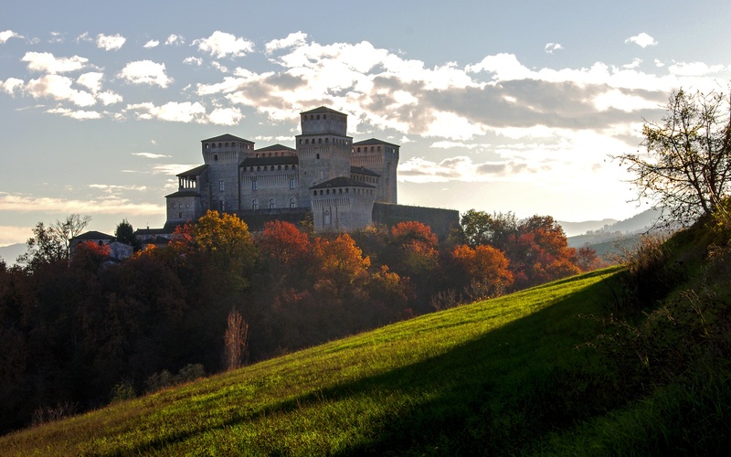 outdoors, italy, gray, castle, daytime, day, tree, fortification, sky, history, plant, emilia romagna, scenics - nature, castle toasting, middle ages, langhirano