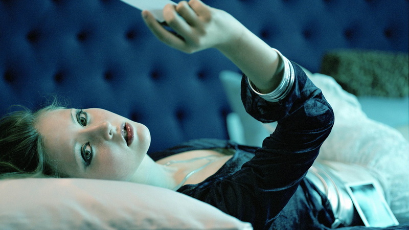 lying down, looking at camera, arms raised, one person, adult, looking, actress, indoors, Katharine Isabelle, relaxation, beautiful woman, portrait, bedroom