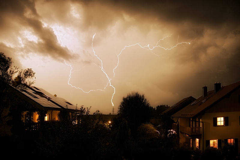 house, built structure, storm, power in nature, storm clouds, tree, flash of lightning, building, thunderstorm, clouds form, forward, dramatic sky, mood