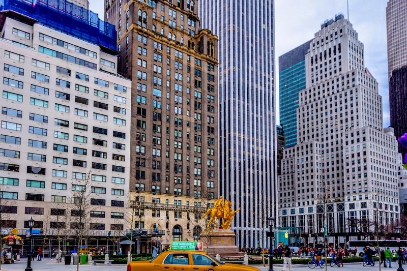 new york city skyline, new york, uSA, new york skyline, manhattan - New York City, times Square - Manhattan, skyscraper, day, tree, taxi, large group of people