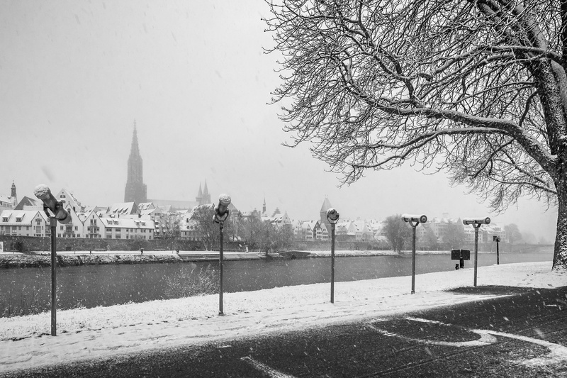 church, day, architecture, the past, cold, 4K, religion, mirroring, Snowy, white, belief, built structure, black and white, River, danube, water, Winter