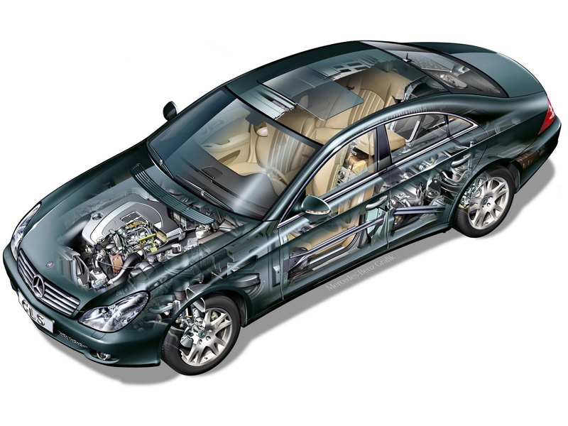 studio shot, high angle view, indoors, cut out, motor vehicle, luxury, shiny, cutaway, car, cars, silver colored, mercedes, technology, copy space, metal