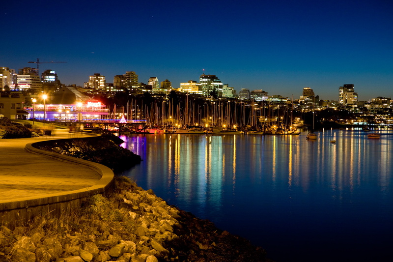 false creek, 2K, urban Scene, urban Skyline, monks, cityscape, winter, architecture, body of water, sky, seawall, night, long exposure, blue hour, reflecting