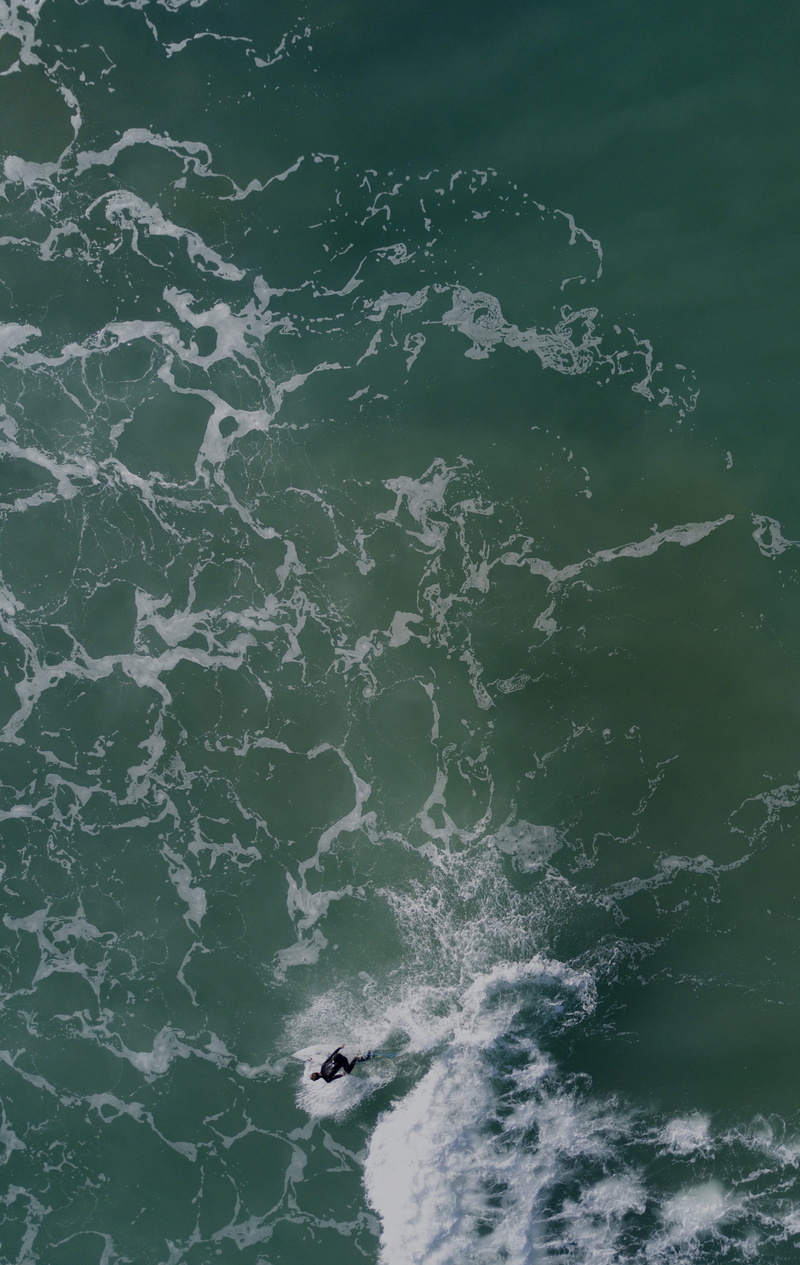 drone view, outdoors, sea, surf, power, body, person, nature, water, surfing, 2K, risk, high angle view, waterfront, no people, swimming, blue, ocean