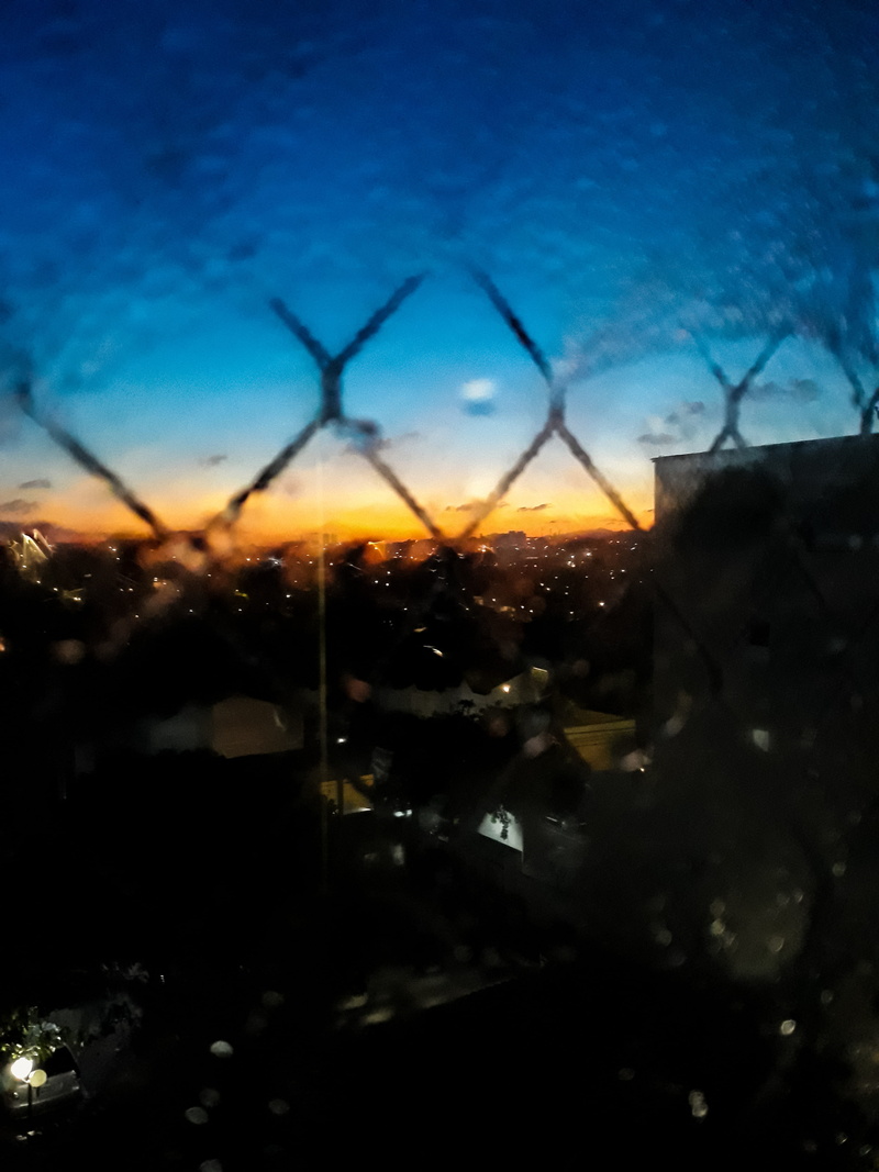 rain, lights, 4K, no people, glass, cyclone fence, scenic, water, sunset, dark, nature, glass - material, golden hour, sky, city, built structure, landscape