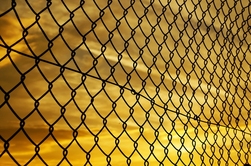 close-up, sky, yellow, security, sunrise, wire mesh, full frame, protection, sunset, no people, pattern, outdoors, focus on foreground, boundary, metal