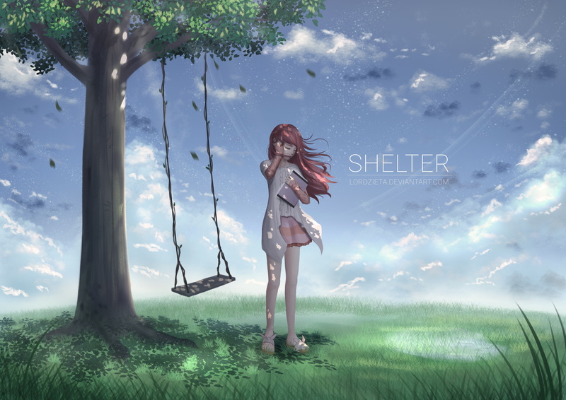 standing, young adult, swing, women, nature, beauty in nature, long hair, hairstyle, grass, wind, rin, young women, outdoors, one person, Anime, cloud - sky