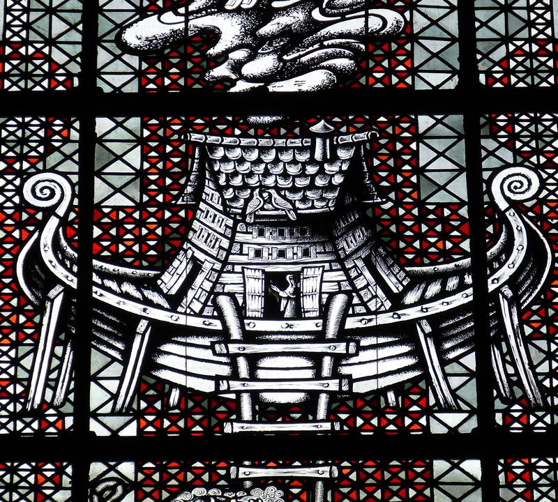 no people, church window, craft, indoors, noah, backgrounds, creativity, design, day, rescue, place of worship, boot, bible, flood, animals, art and craft