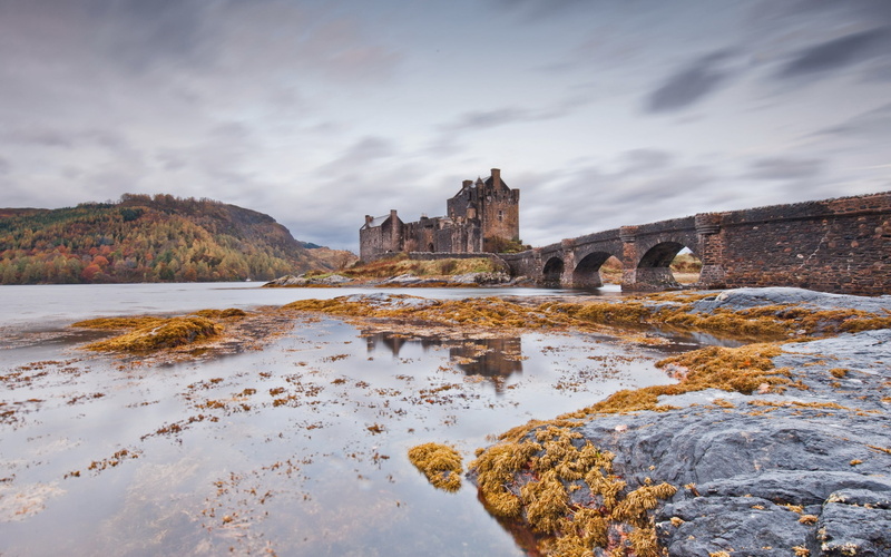lake, land, arches, ruined, famous Place, loneliness, old, water, bridge, beauty in nature, travel, rock, castle, solid, vegetation, wall - Building Feature