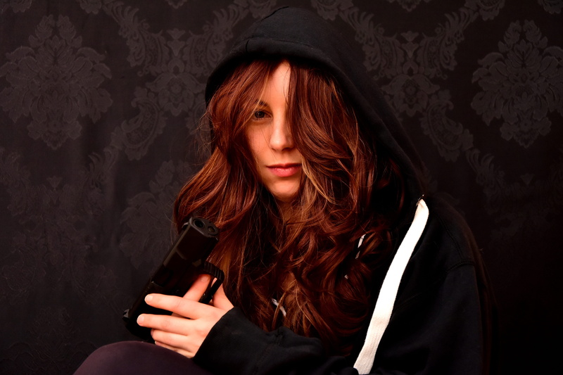 pistol, headshot, beauty, hopelessness, beautiful woman, rescue, redhead, hair, one person, hairstyle, not, clothing, front view, help, 5K, real people