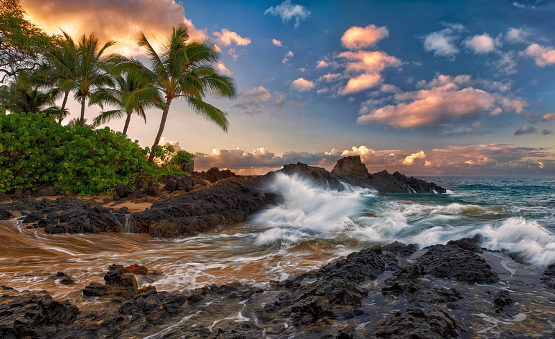 land, sky, sun, landscape, clouds, outdoors, 1080P, travel Destinations, scenics - nature, wave, dusk, coastline, island, sport, rock, weather, sea, surf