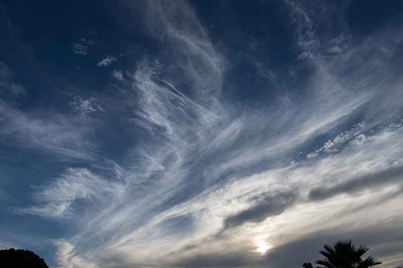 sky, dramatic sky, no people, tranquility, plant, day, dramatic, 2K, streaks, blue, pattern, clouds, white, cloud - sky, low angle view, idyllic, horizon