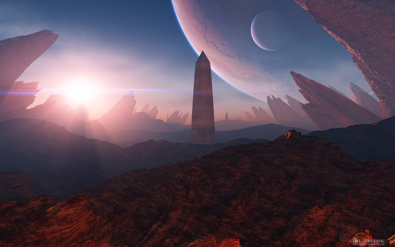 planets, fantasy, alien, hd, tower, landscape, 1080P, sunlight, cg