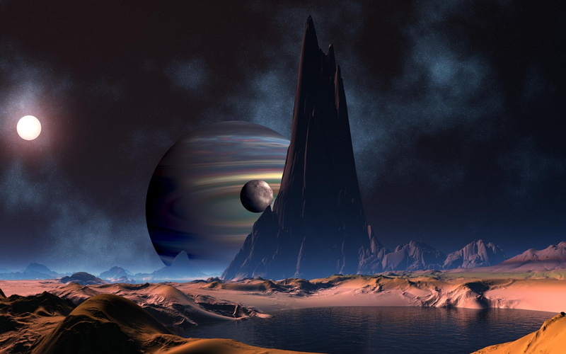 hd, space, lakes, mountains, planets, art, 1080P, nature, x, fiction, moon, science, desert, outer, outer space