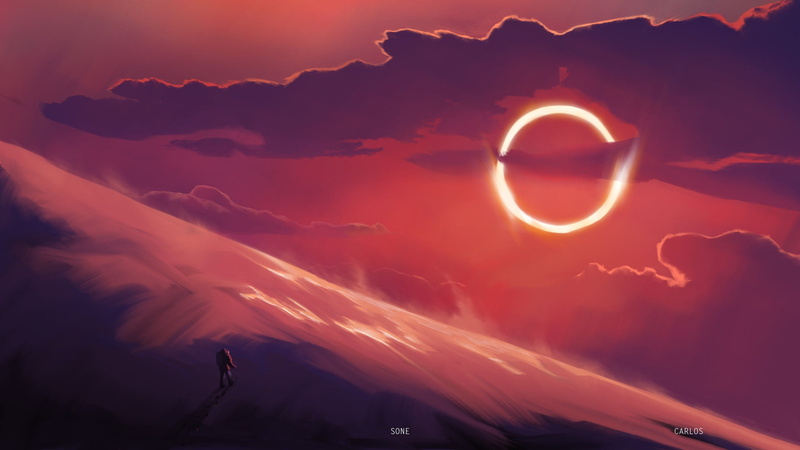sky, space art, morning, cloudscape, sunlight, glowing, mountain, Carlos Alan, 1080P, sunset, night, shape, shiny, bright, outdoors, creativity, backgrounds