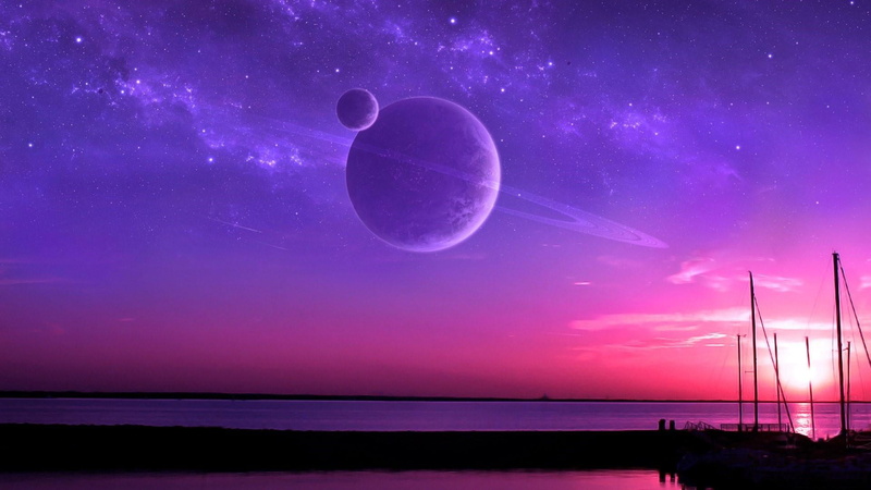 outdoors, horizon, horizon over water, purple, tranquil scene, nature, nautical vessel, space, moon, universe, scenics - nature, beauty in nature, sea